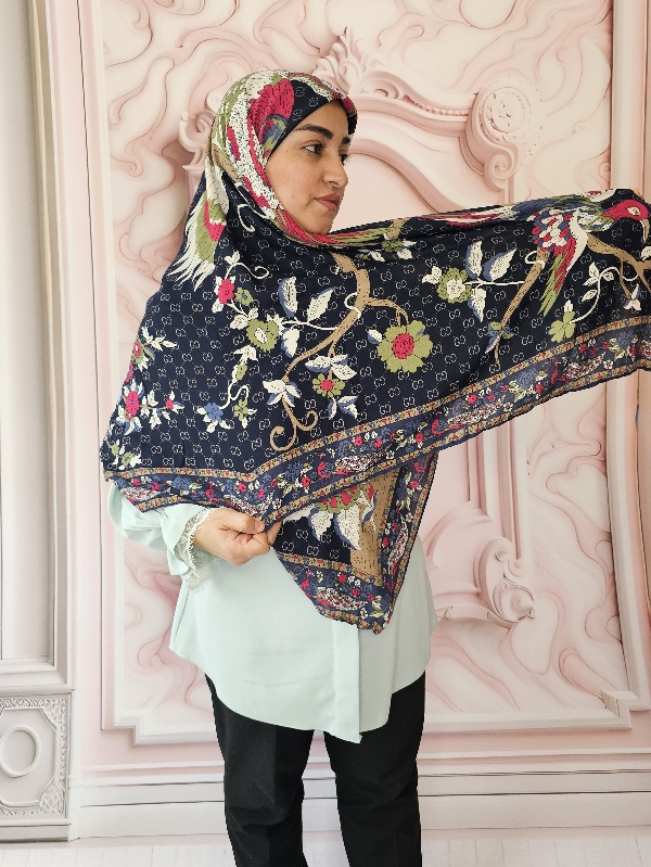 روسری نخ کشمیر پاییزه طرح ققنوس قواره 140