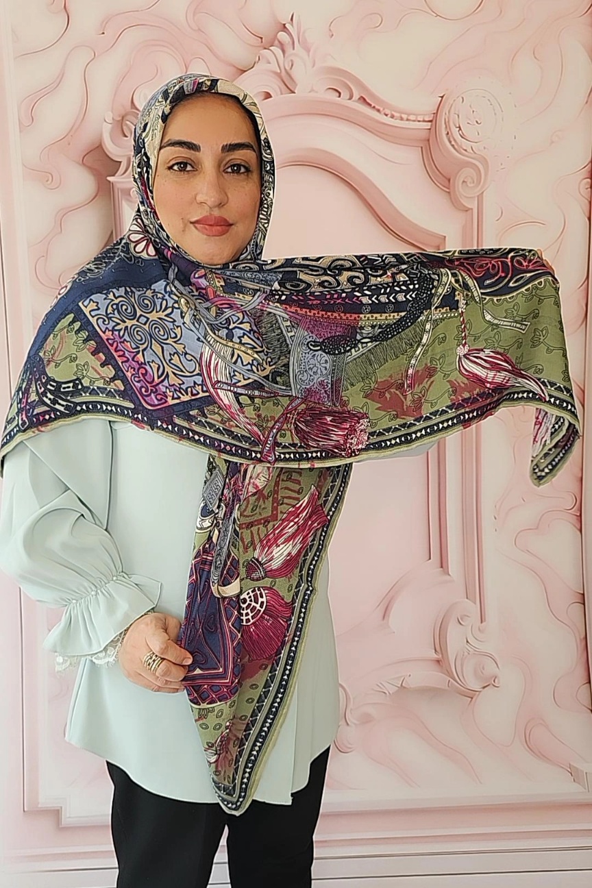 روسری نخ نیلا پاییزه دور دوخت قواره 140