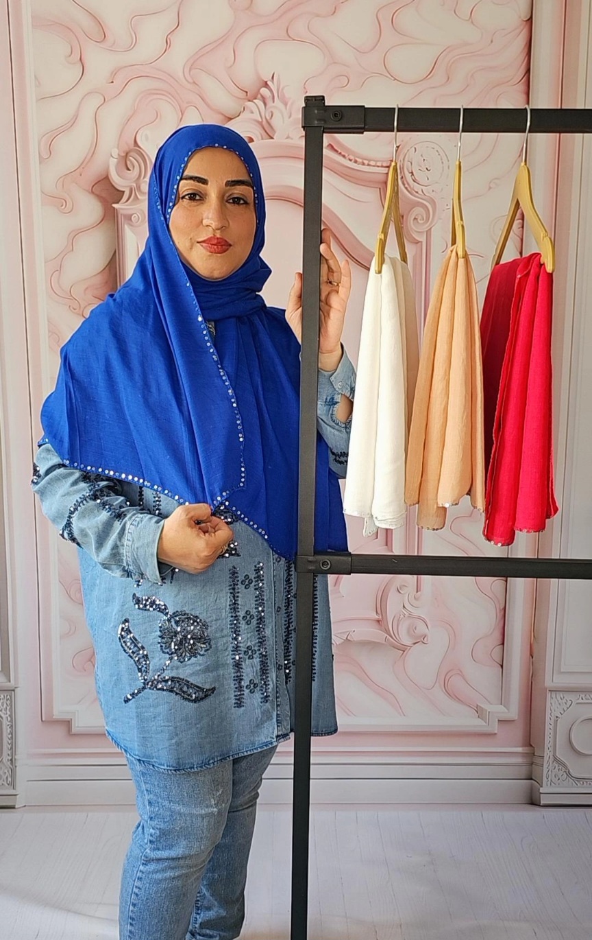 شال نخی اسلپ لبه پولک دار قواره 180*70