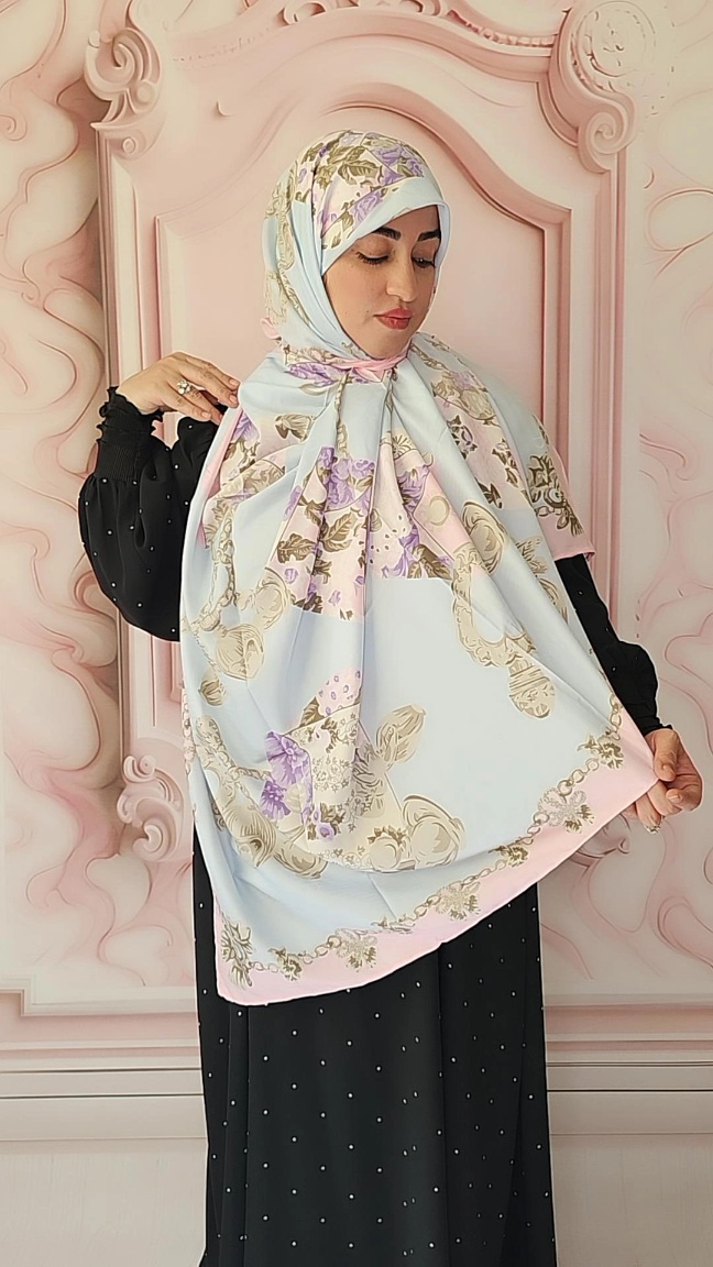 روسری ابریشم ژاکارد قواره 140 دور دست دوز