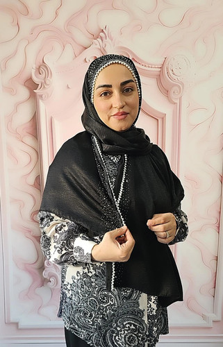 شال کوپرا نگیندار دور مروارید دوزی قواره ۱۸۰×۷۰