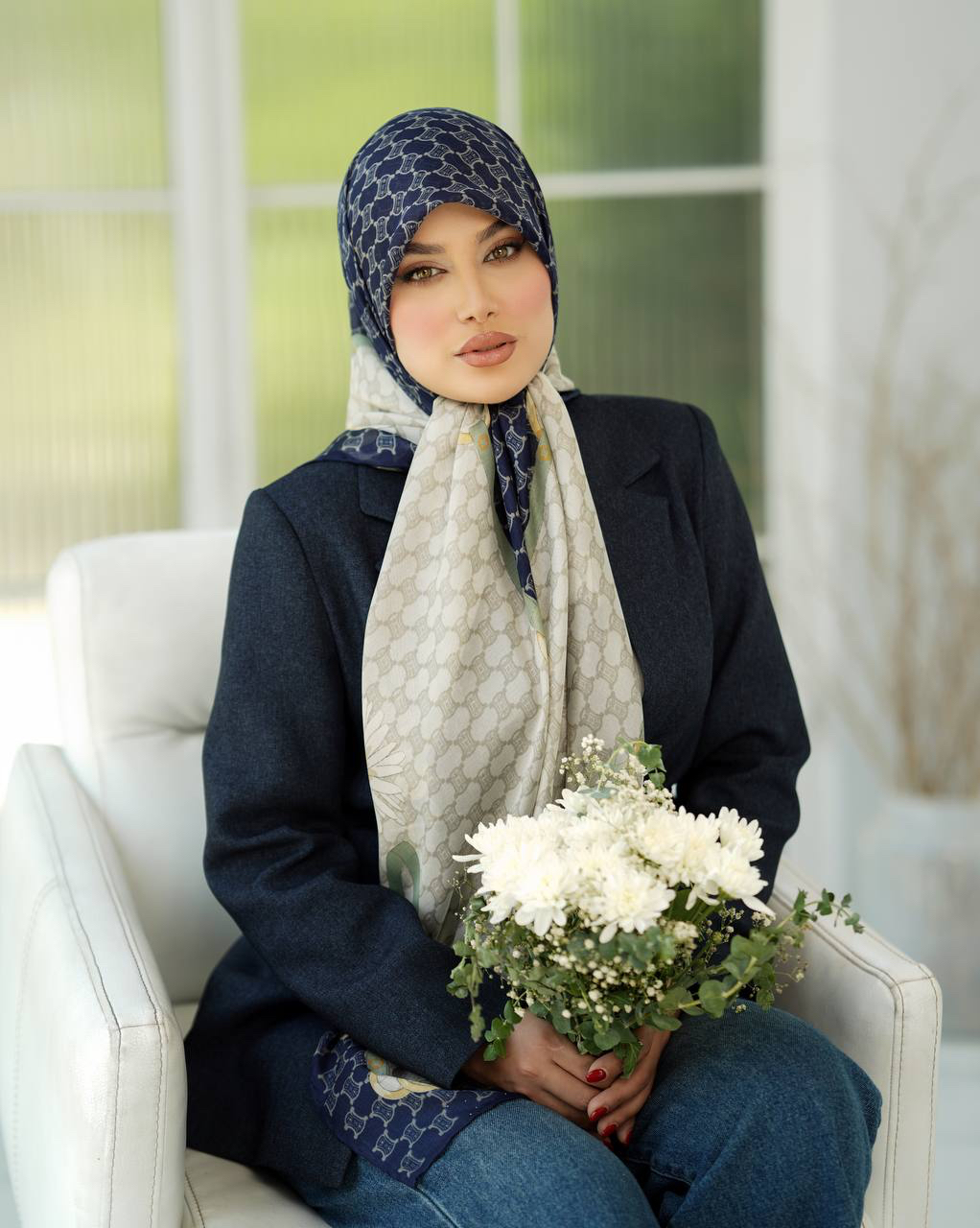 روسری نخ کتان تابستانه قواره ۱۳۰ دوردستدوز